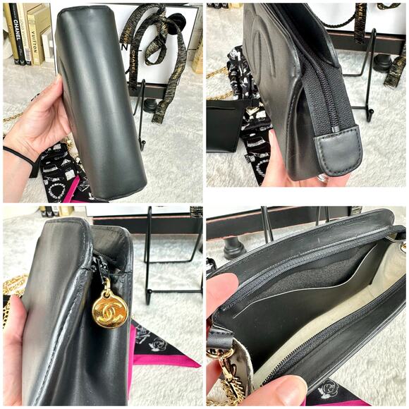 Chanel black matte leather vintage crossbody cosmetic bag with chain - Picture 5 of 16